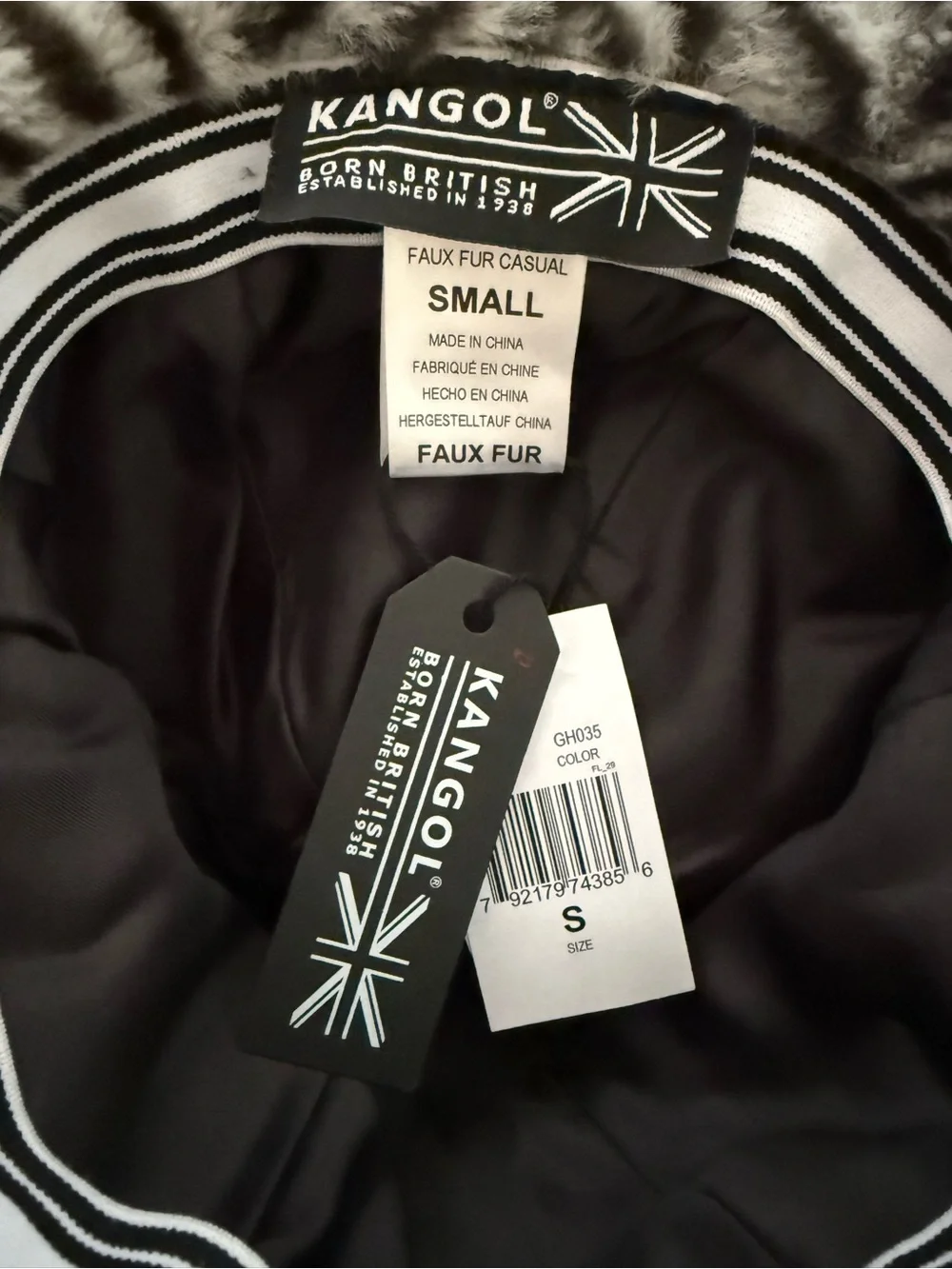 Kangol Faux-Fur Zebra-Stripe Bucket Hat in Gray and Black - small